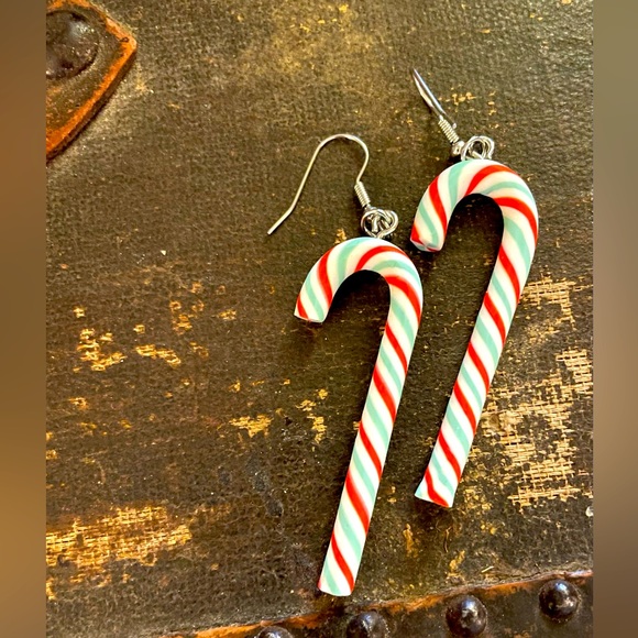 Red and Green Candy Cane Earrings - Picture 1 of 3